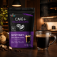 Café + Adaptógenos de Earth Co en una cocina cálida, junto a una taza de café negro humeante listo para tomar.