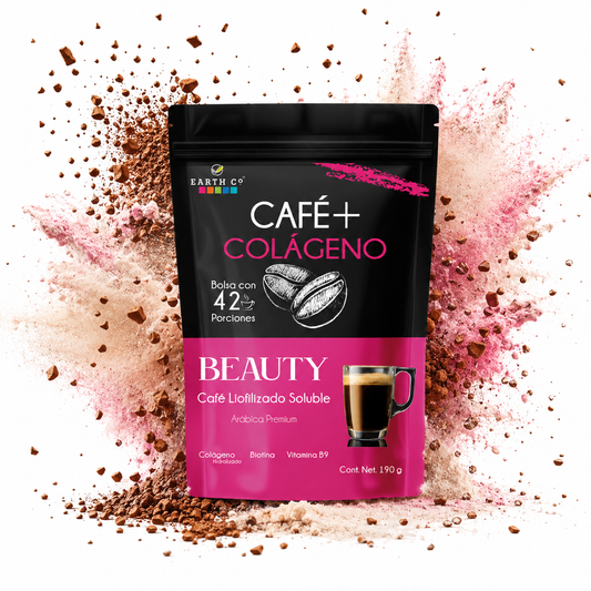 Bolsa de Café + Colágeno y Biotina de Earth Co, café liofilizado soluble con colágeno hidrolizado y biotina, 190 g y 42 porciones.