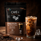 Café + Proteína y Cacao de Earth Co en versión fría tipo mocha helado, café liofilizado soluble sin azúcar.