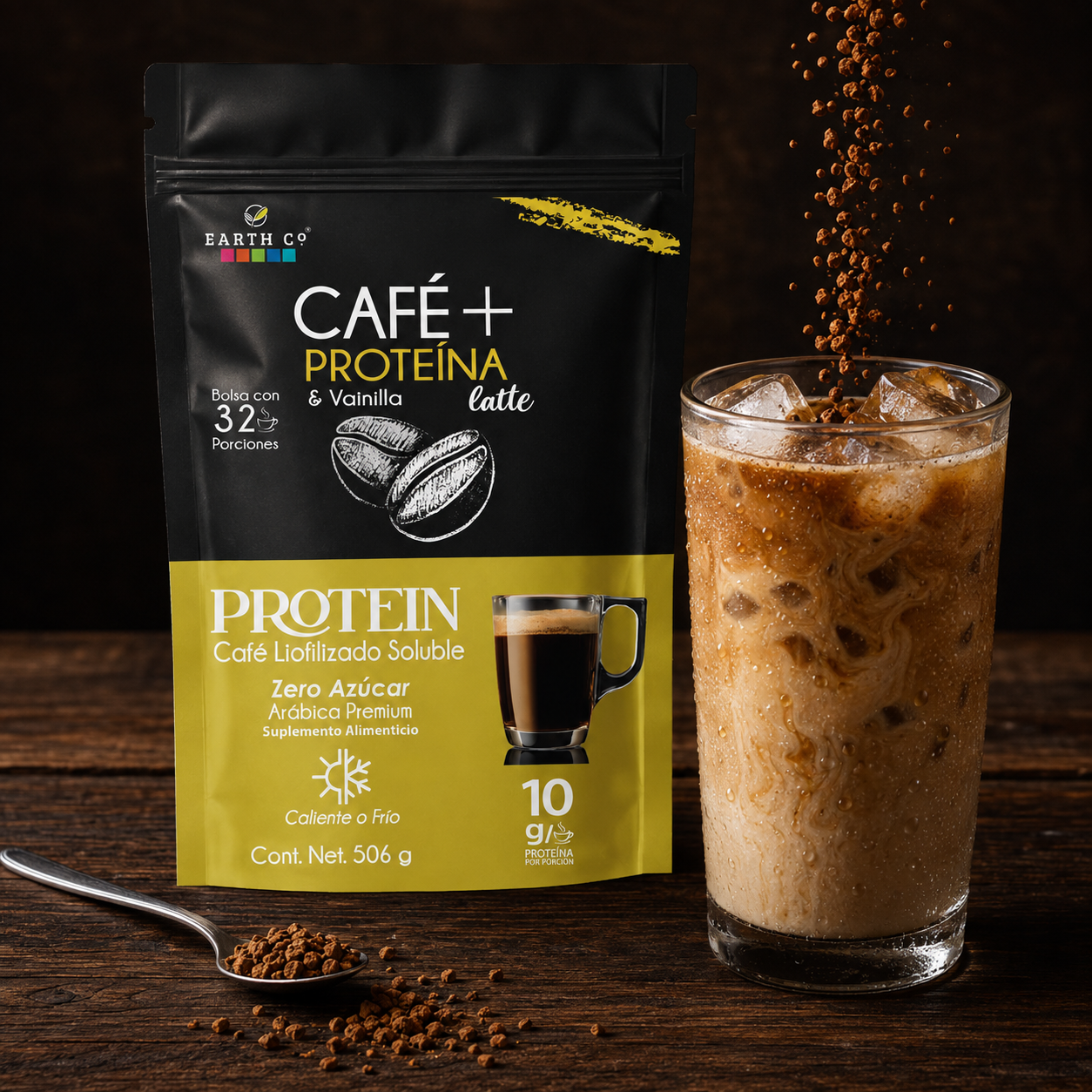 Earth Co Café + Proteína Vainilla — preparado frío con hielo